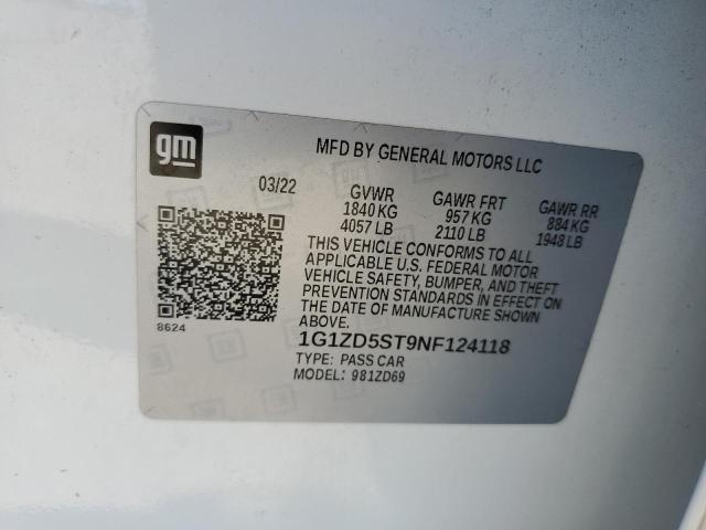 1G1ZD5ST9NF124118 - 2022 CHEVROLET MALIBU LT 白色 照片 12