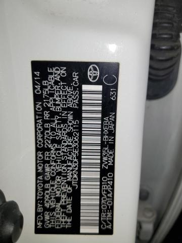 JTDKN3DP5E3062115 - 2014 TOYOTA PRIUS PLUG أبيض صورة 12