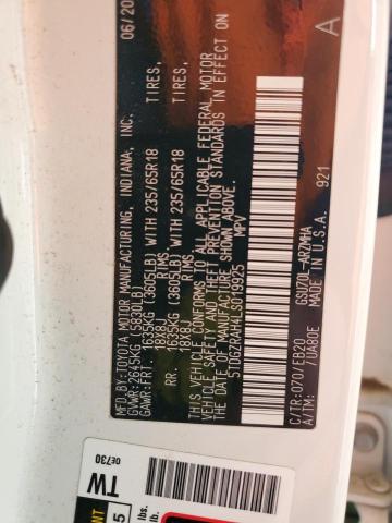 5TDGZRAH4LS019925 - 2020 TOYOTA HIGHLANDER XLE WHITE photo 14