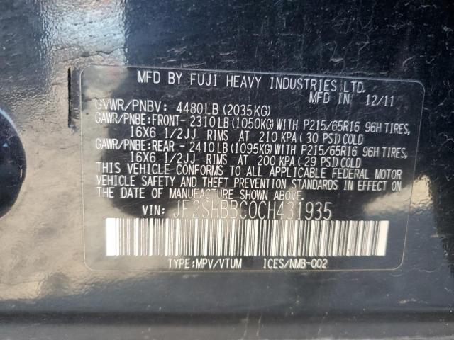 JF2SHBBC0CH431935 - 2012 SUBARU FORESTER 2.5X Qara foto 12