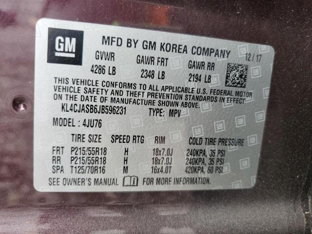 KL4CJASB6JB596231 - 2018 BUICK ENCORE PREFERRED BURGUNDY photo 13