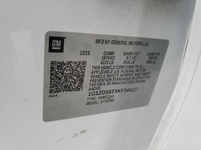 1G1ZD5STXKF144227 - 2019 CHEVROLET MALIBU LT Ақ фото 12