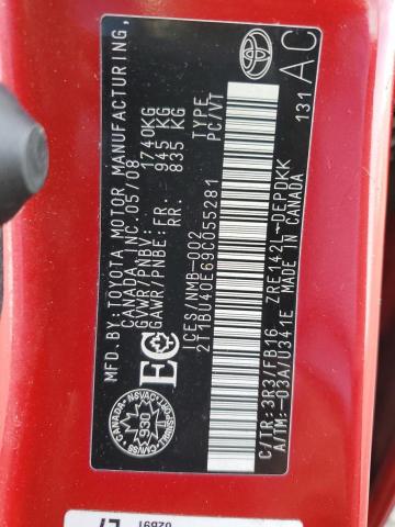 2T1BU40E69C055281 - 2009 TOYOTA COROLLA BASE Կարմիր լուսանկար 12