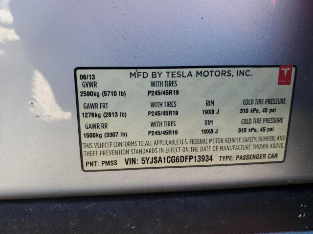 5YJSA1CG6DFP13934 - 2013 TESLA MODEL S SILVER photo 12