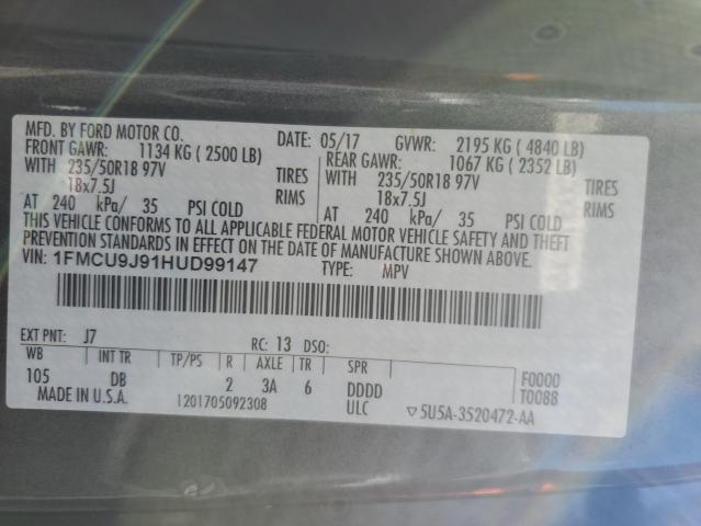 1FMCU9J91HUD99147 - 2017 FORD ESCAPE TITANIUM GRAY photo 13