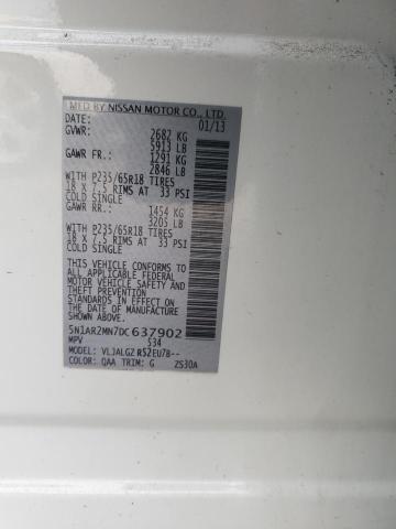 5N1AR2MN7DC637902 - 2013 NISSAN PATHFINDER S أبيض صورة 13