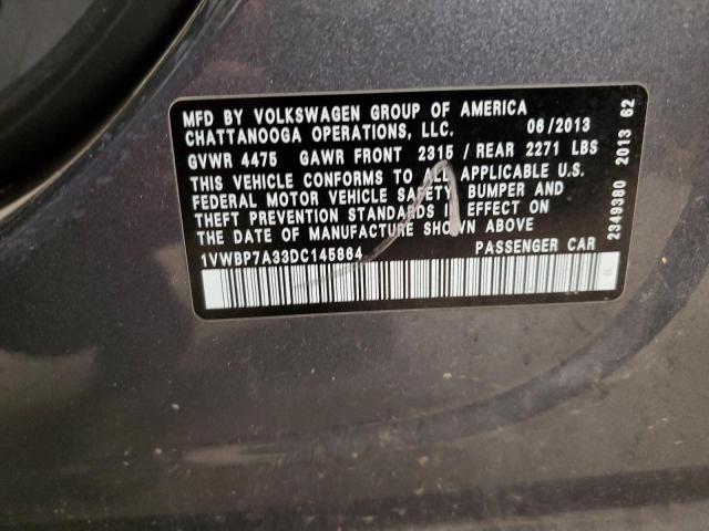 1VWBP7A33DC145864 - 2013 VOLKSWAGEN PASSAT SE GRAY photo 12