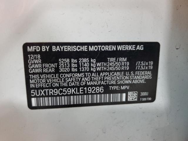 5UXTR9C59KLE19286 - 2019 BMW X3 XDRIVE30I WHITE photo 13
