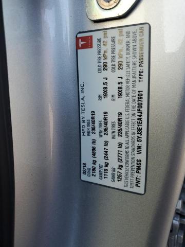 5YJ3E1EA4JF007901 - 2018 TESLA MODEL 3 فضي صورة 13