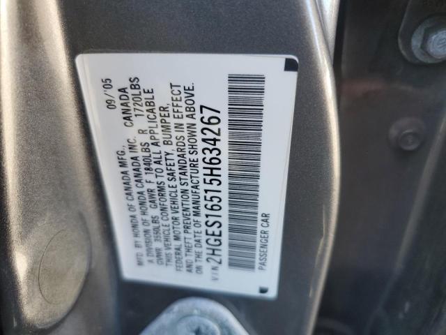 2HGES16515H634267 - 2005 HONDA CIVIC LX GRAY photo 12