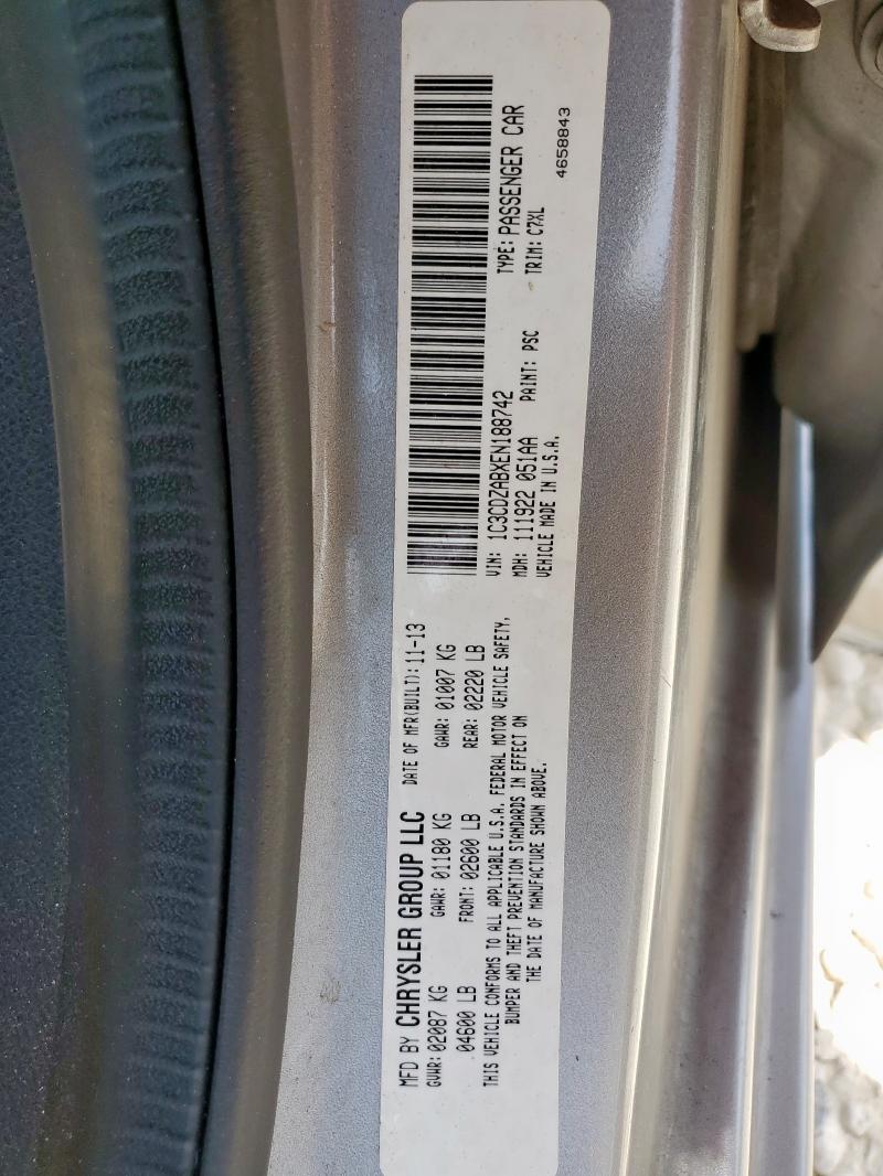 1C3CDZABXEN188742 - 2014 DODGE AVENGER SE SILVER photo 13