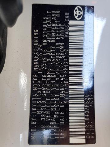 5YFB4MDE4RP137617 - 2024 TOYOTA COROLLA LE Սպիտակ լուսանկար 13