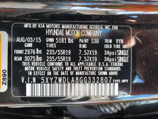 5XYZWDLA8GG332807 - 2016 HYUNDAI SANTA FE S 黑色 照片 13