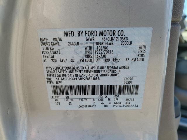 1FMCU93138KB51856 - 2008 FORD ESCAPE XLT SILVER photo 14