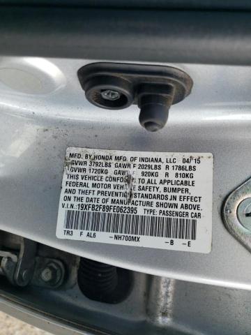 19XFB2F89FE062395 - 2015 HONDA CIVIC EX SILVER photo 12