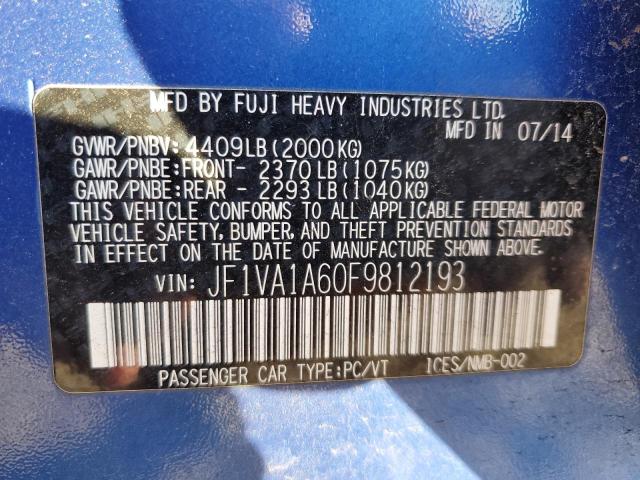 JF1VA1A60F9812193 - 2015 SUBARU WRX BLUE photo 12