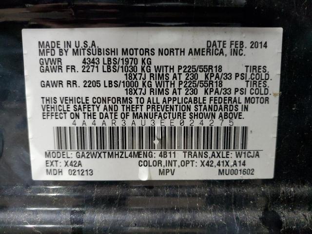 4A4AR3AU3EE024275 - 2014 MITSUBISHI OUTLANDER ES შავი ფოტო 13