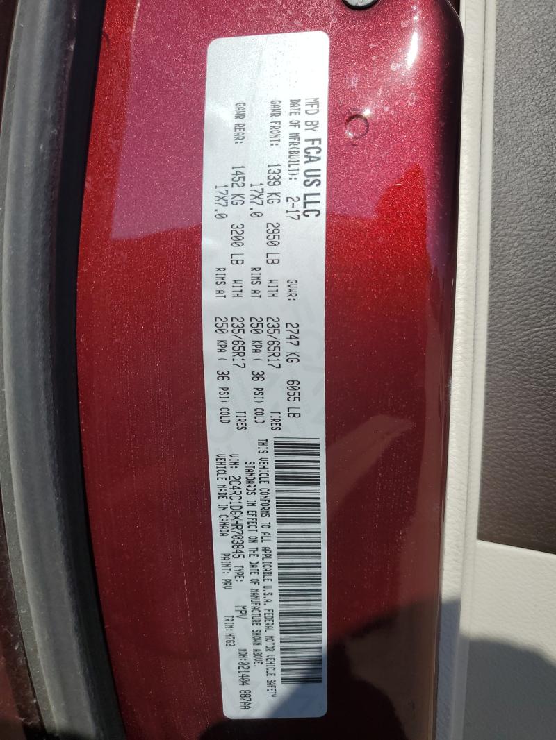 2C4RC1DGXHR703845 - 2017 CHRYSLER PACIFICA TOURING ბურგუნდია ფოტო 13