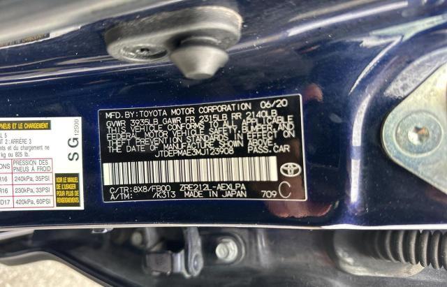 JTDEPMAE3MJ123908 - 2021 TOYOTA COROLLA LE BLUE photo 10