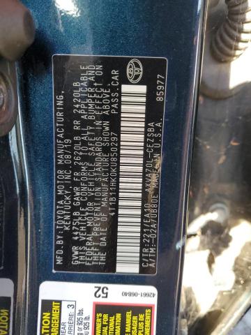 4T1B11HK0KU850297 - 2019 TOYOTA CAMRY L 石墨色 照片 12