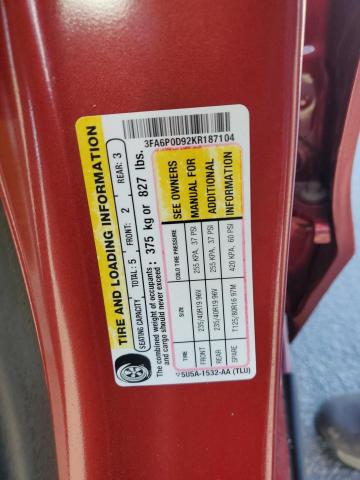 3FA6P0D92KR187104 - 2019 FORD FUSION TITANIUM Rojo foto 13