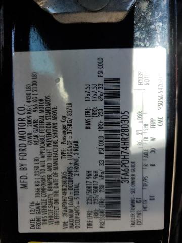 3FA6P0H74HR280305 - 2017 FORD FUSION SE 黑色 照片 12