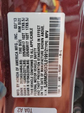 5J6RM3H5XDL019912 - 2013 HONDA CR-V EX Бордовый фото 14