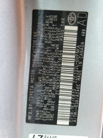 2T1KR32E16C618564 - 2006 TOYOTA COROLLA MA XR SILVER photo 13