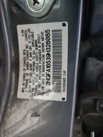 2HGFA16539H328085 - 2009 HONDA CIVIC LX Մոխրագույն լուսանկար 12
