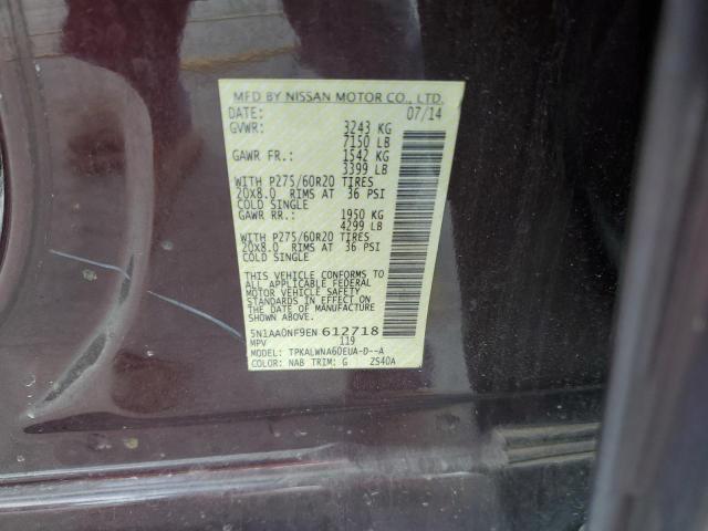 5N1AA0NF9EN612718 - 2014 NISSAN ARMADA PLATINUM 栗色 照片 12