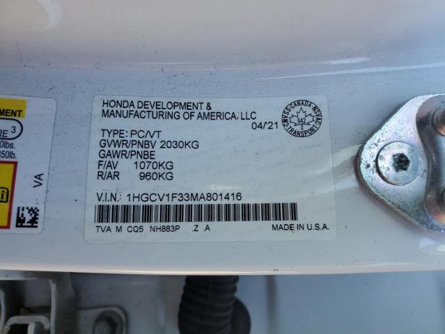 1HGCV1F33MA801416 - 2021 HONDA ACCORD SPORT WHITE photo 13