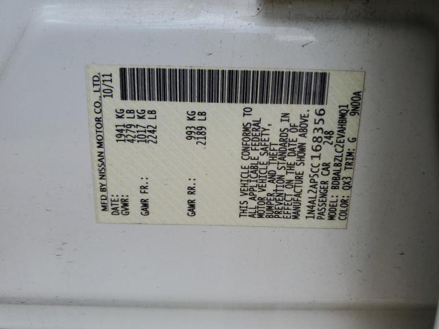 1N4AL2AP5CC168356 - 2012 NISSAN ALTIMA BASE Սպիտակ լուսանկար 12