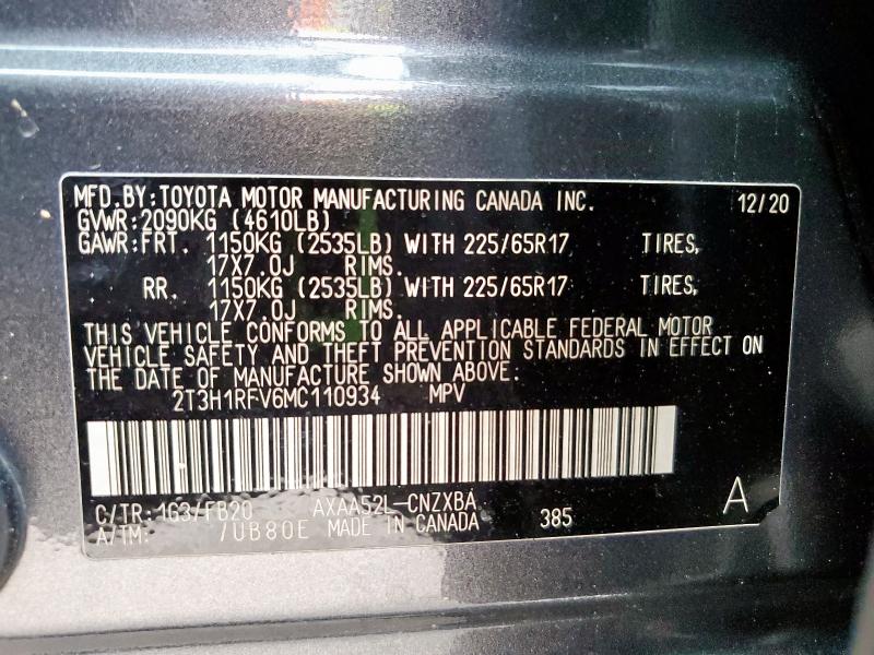 2T3H1RFV6MC110934 - 2021 TOYOTA RAV4 LE GRAY photo 14