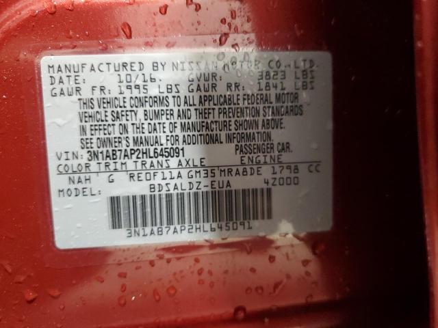 3N1AB7AP2HL645091 - 2017 NISSAN SENTRA S BURGUNDY photo 12