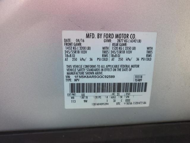 1FM5K8AR5GGC92589 - 2016 FORD EXPLORER POLICE INTERCEPTOR SILVER photo 13