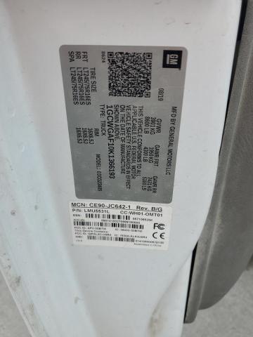 1GCWGAF10K1366193 - 2019 CHEVROLET EXPRESS G2 WHITE photo 12