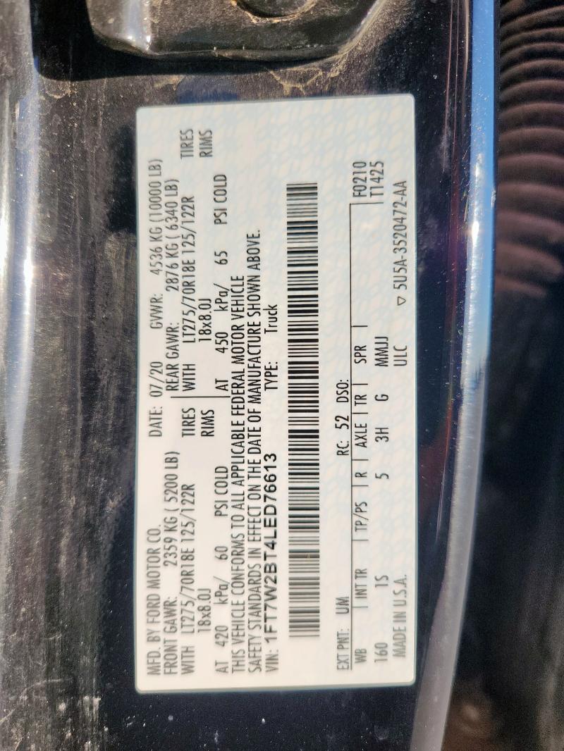 1FT7W2BT4LED76613 - 2020 FORD F250 SUPER DUTY BLACK photo 14
