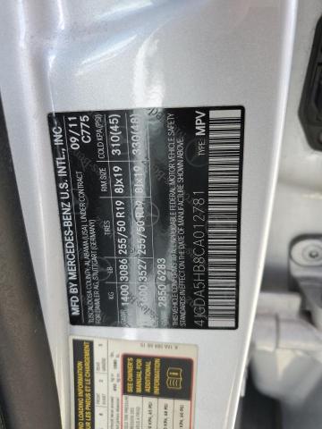 4JGDA5HB8CA012781 - 2012 MERCEDES-BENZ ML 350 4MATIC SILVER photo 13