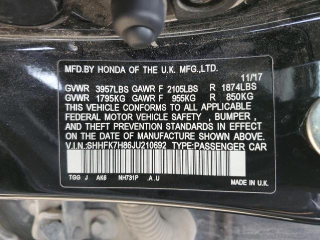 SHHFK7H86JU210692 - 2018 HONDA CIVIC EXL შავი ფოტო 12