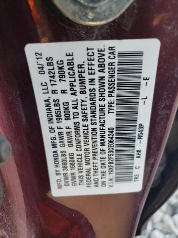 19XFB2F53CE064340 - 2012 HONDA CIVIC LX MAROON photo 24