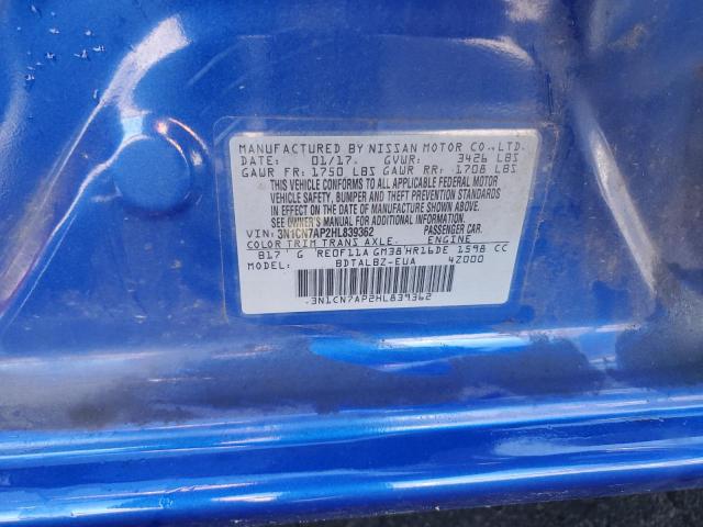 3N1CN7AP2HL839362 - 2017 NISSAN VERSA S Көк фото 12