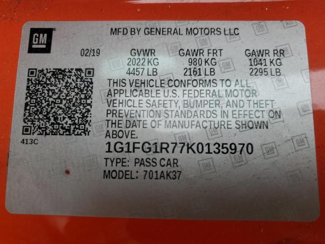 1G1FG1R77K0135970 - 2019 CHEVROLET CAMARO SS ORANGE photo 13