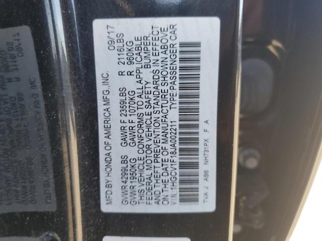 1HGCV1F18JA002211 - 2018 HONDA ACCORD LX 黑色 照片 13