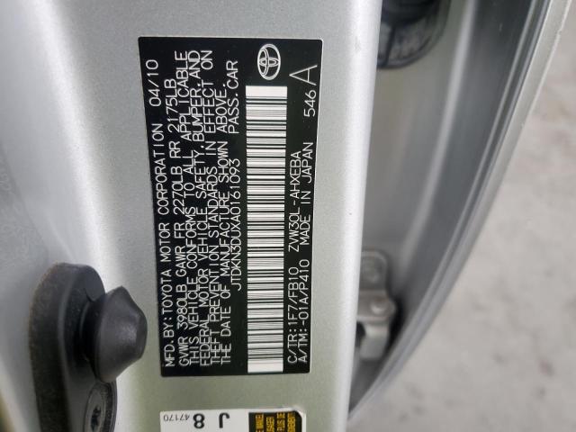 JTDKN3DUXA0161093 - 2010 TOYOTA PRIUS SILVER photo 12