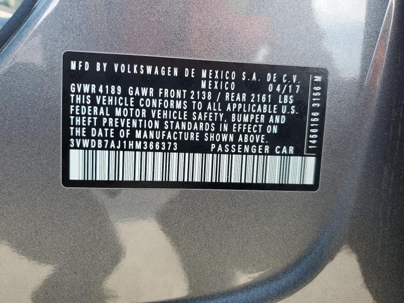 3VWDB7AJ1HM366373 - 2017 VOLKSWAGEN JETTA SE GRAY photo 12
