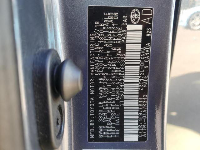 2T1BURHE3JC065305 - 2018 TOYOTA COROLLA L Blau Foto 12