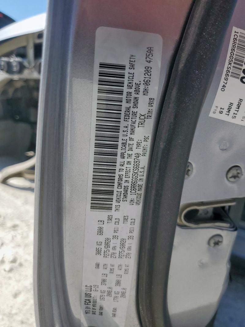 1C6RR6GG5KS669740 - 2019 RAM 1500 CLASS SLT Plata foto 12