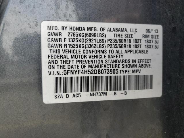 5FNYF4H52DB073905 - 2013 HONDA PILOT EXL Boz foto 13