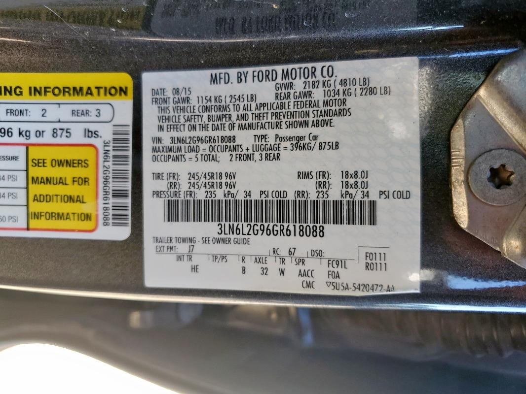 3LN6L2G96GR618088 - 2016 LINCOLN MKZ 灰色 照片 12