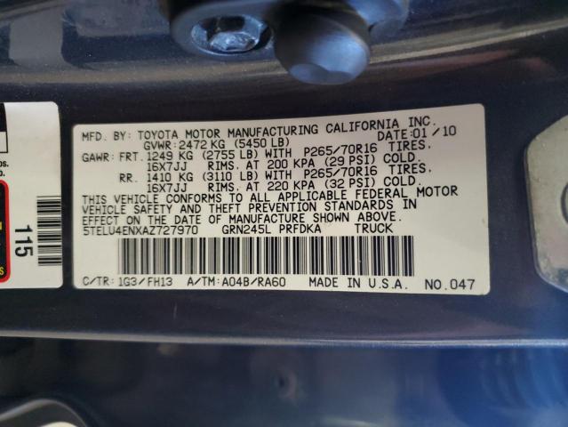 5TELU4ENXAZ727970 - 2010 TOYOTA TACOMA DOUBLE CAB GRAY photo 12